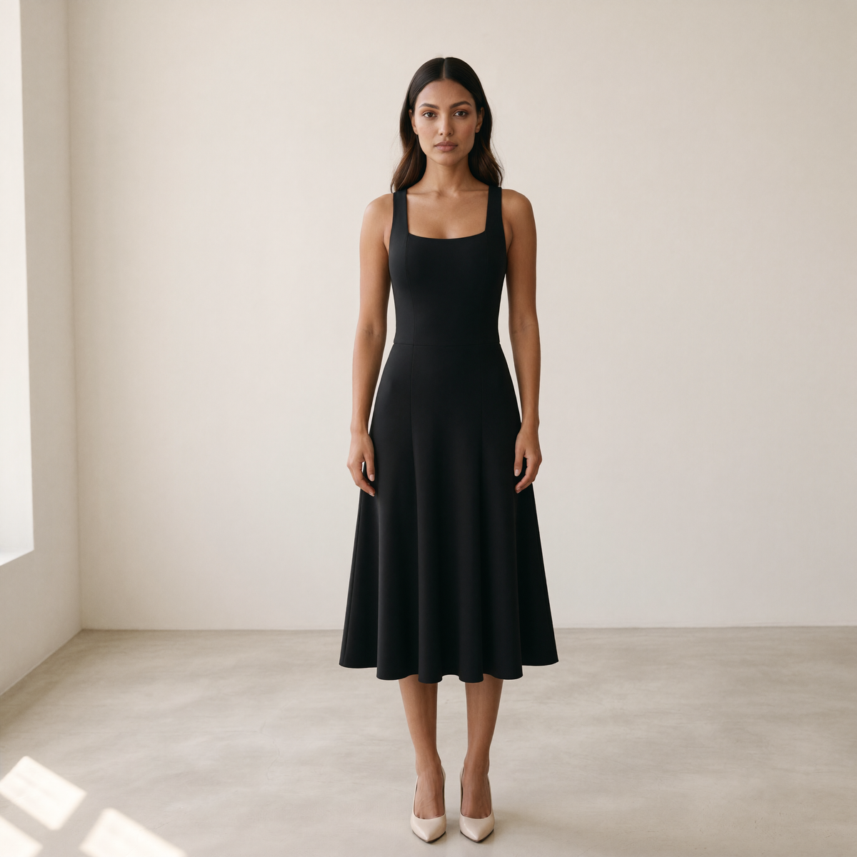 Clara Square Neck Flared Midi Dress