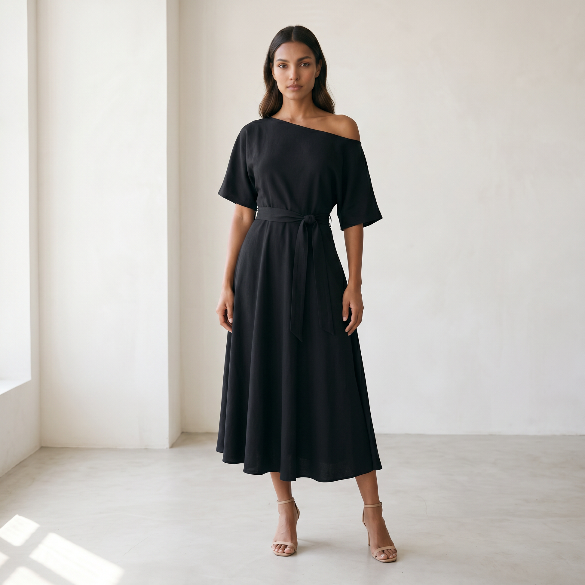 Noelle Off Shoulder A-Line Midi Dress
