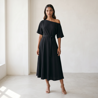 Noelle Off Shoulder A-Line Midi Dress