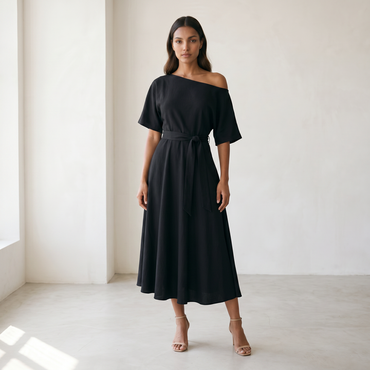 Noelle Off Shoulder A-Line Midi Dress