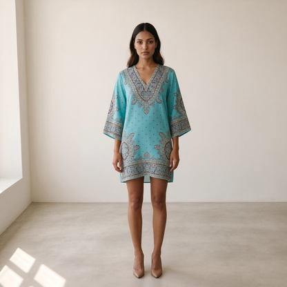 Sienna V-Neck Three-Quarter Sleeve Tunic Dress