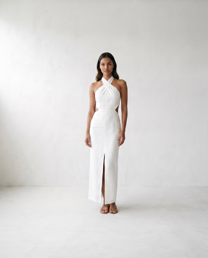 Adele Bohemian Halter Linen Dress