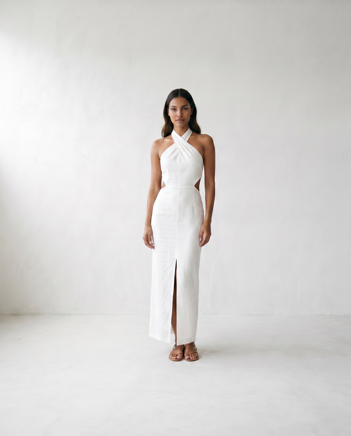 Adele Bohemian Halter Linen Dress