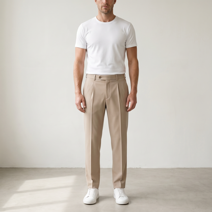 Men’s Tailored Fit Pleated Trousers - Front model view - Beige