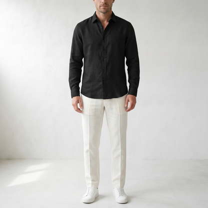 Sundrel Aden Linen Button-Down Shirt - 01 model front black