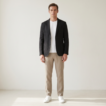 Sundrel Bodhi Lightweight Linen Blazer - 01 model front black