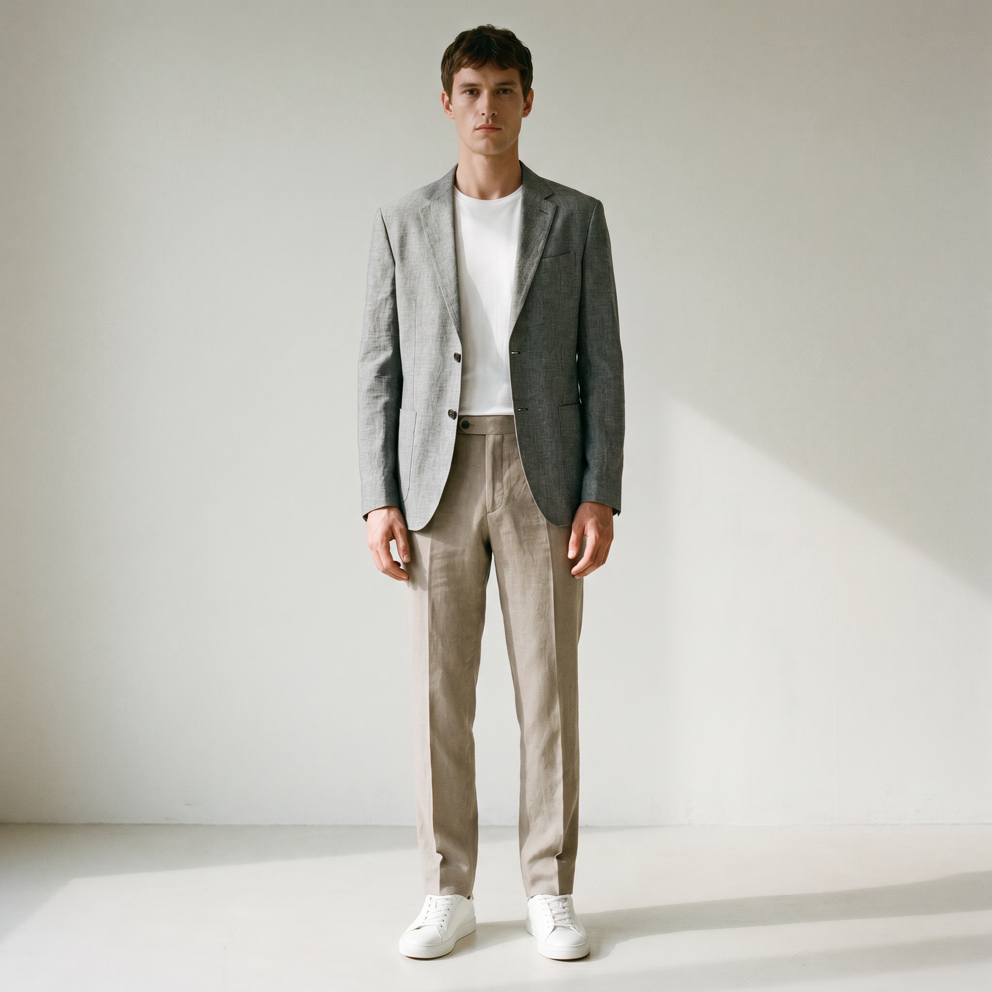 Sundrel Dino Single-Breasted Cotton-Linen Blazer - 01 model front gray