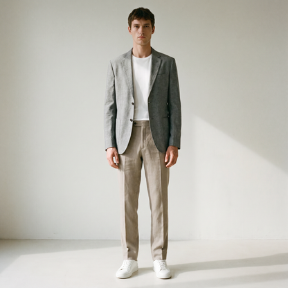Sundrel Dino Single-Breasted Cotton-Linen Blazer - 01 model front gray