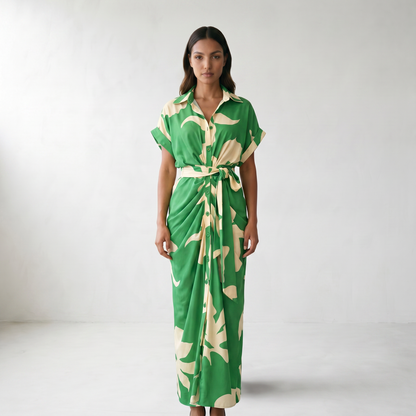 Addison Belted Abstract Maxi Shirt Dress