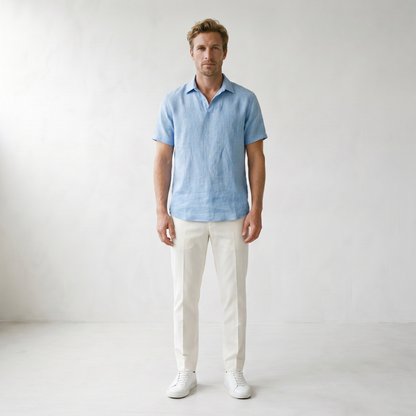 Sundrel Cedric Breathable Linen Polo Shirt - 01 model front light-blue