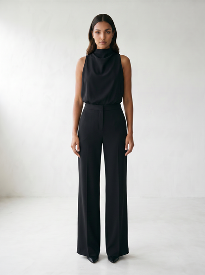 Saphirelle High Neck Wide-Leg Jumpsuit - model 01_model_front_master_black
