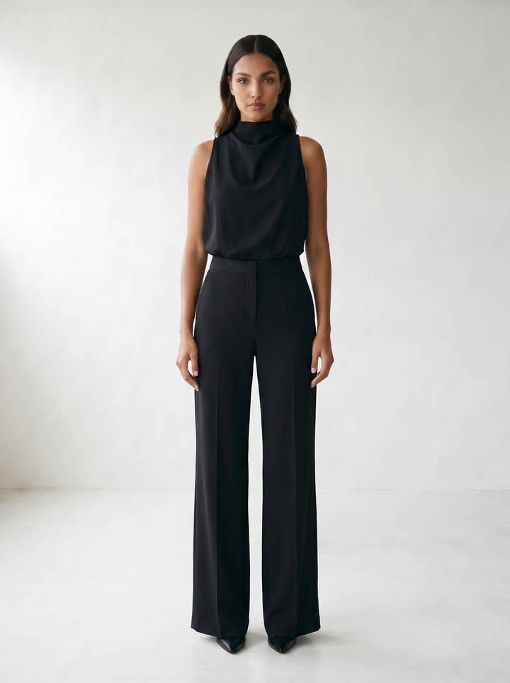 Saphirelle High Neck Wide-Leg Jumpsuit - model 01_model_front_master_black