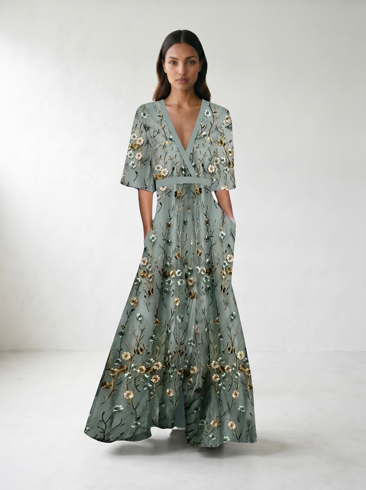Jill Floral V-Neck Maxi Dress - model 01_model_front_master_blue