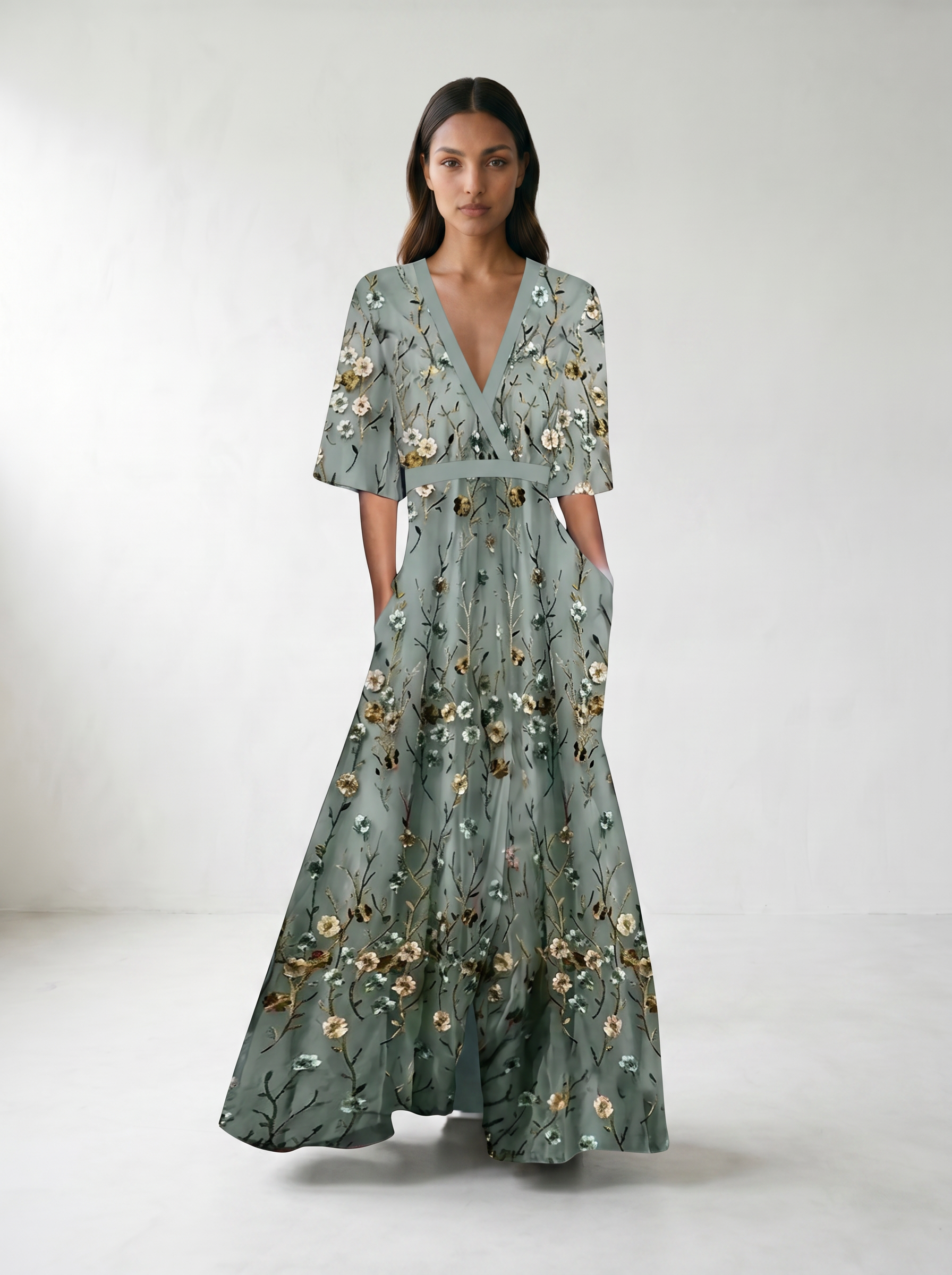 Jill Floral V-Neck Maxi Dress - model 01_model_front_master_blue