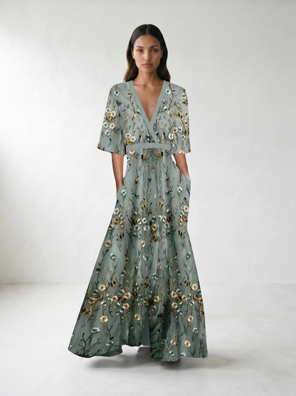 Jill Floral V-Neck Maxi Dress - model 01_model_front_master_blue