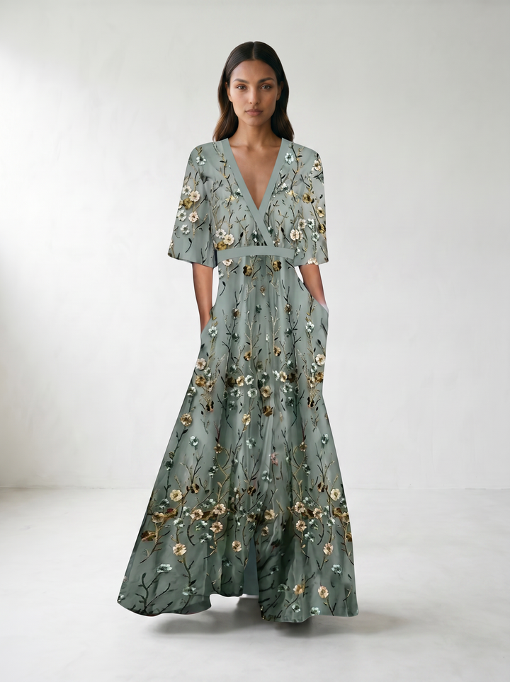 Jill Floral V-Neck Maxi Dress - model 01_model_front_master_blue