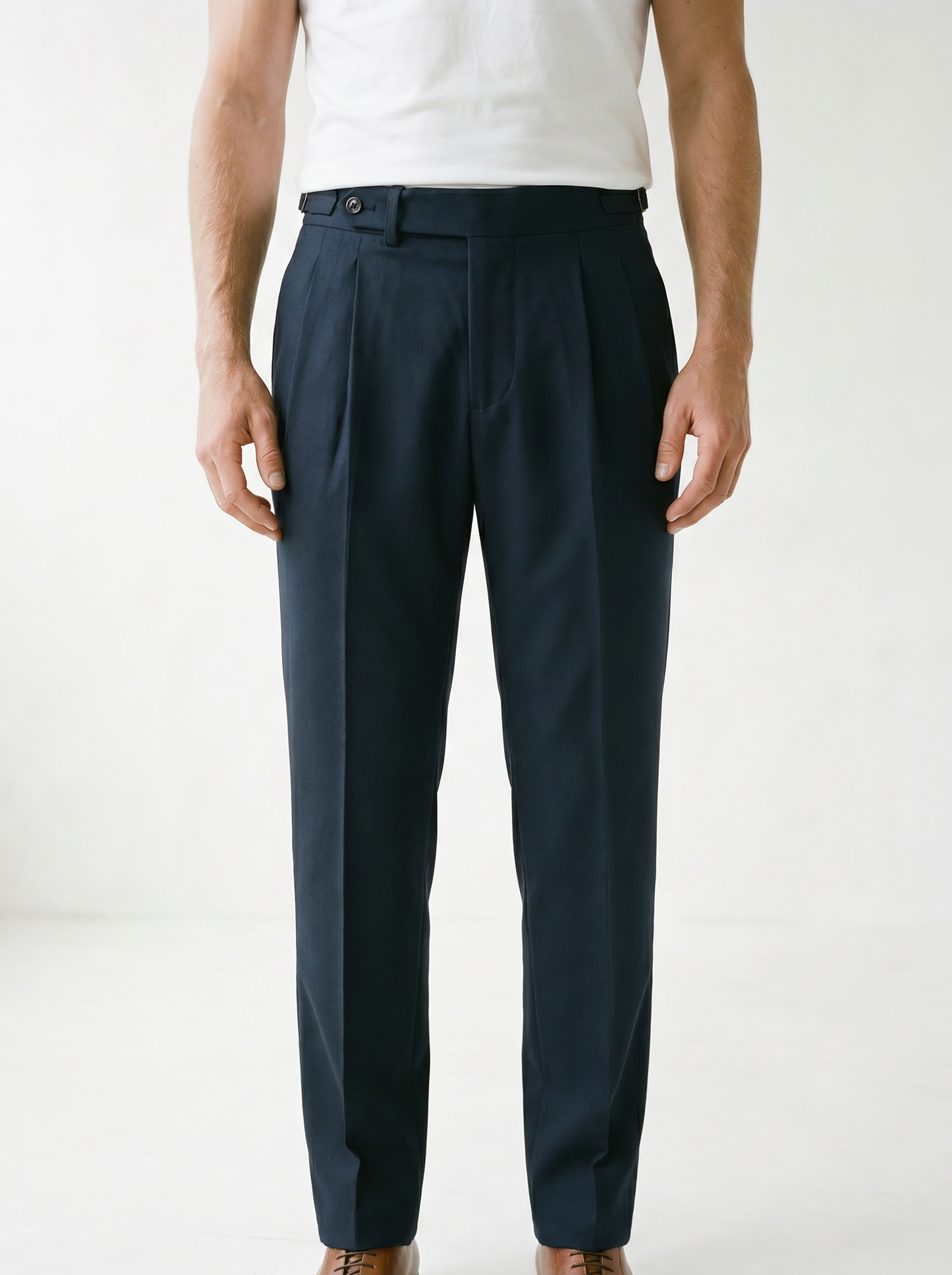 Vittorio Classic Fit Pleated Trousers - model 01_model_front_master_navy