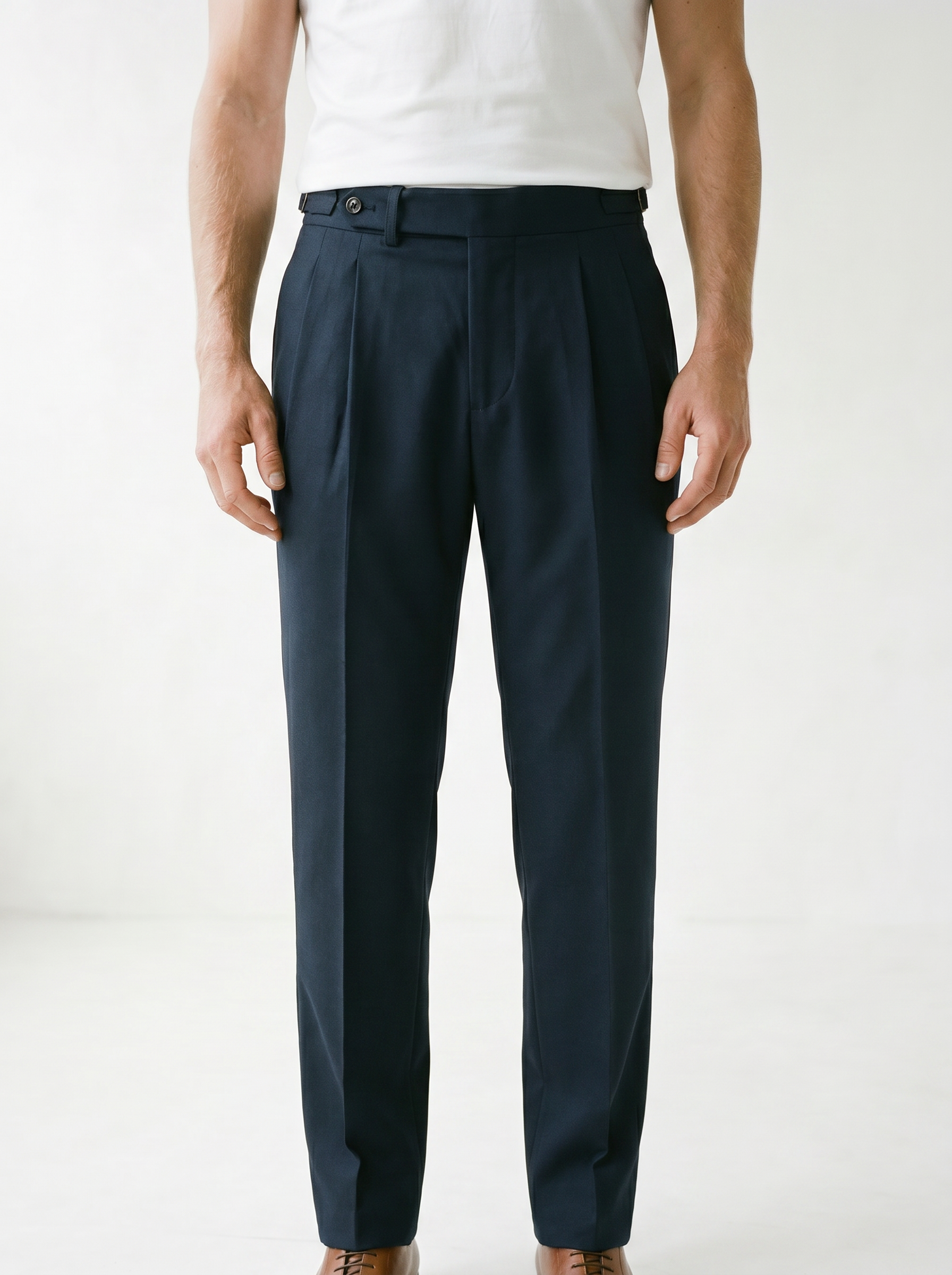 Vittorio Classic Fit Pleated Trousers - model 01_model_front_master_navy