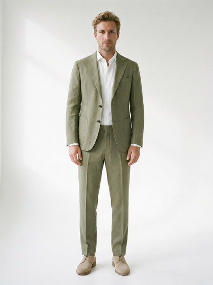 Lorenzo Linen-Look Classic Suit Set - model 01_model_front_master_olive-green