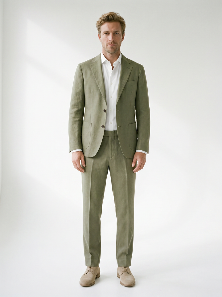 Lorenzo Linen-Look Classic Suit Set - model 01_model_front_master_olive-green