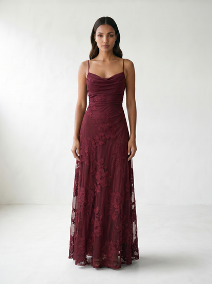 Rosalina Lace Cowl Neck Maxi Dress - model 01_model_front_master_red