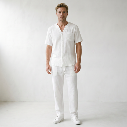 Sundrel Arnold Cotton-Linen Two-Piece Set - 01 model front white