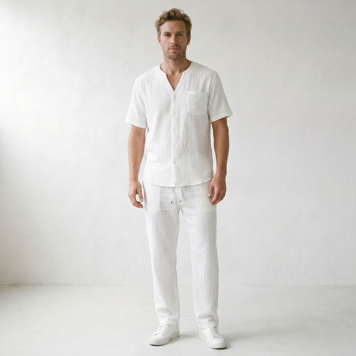 Sundrel Arnold Cotton-Linen Two-Piece Set - 01 model front white