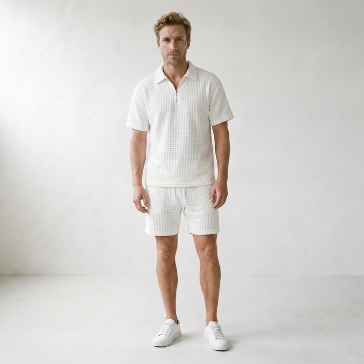 Sundrel Gerald Half-Zip Polo Shorts Set - 01 model front white