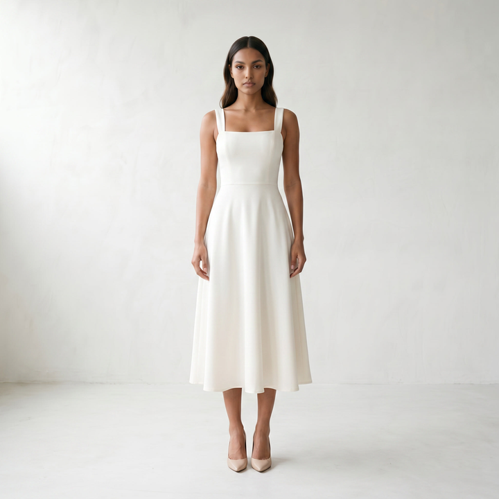 Elara Square Neck A-Line Midi Dress
