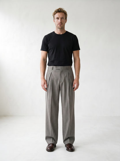 Theo Pleated Wide-Leg Tailored Trousers