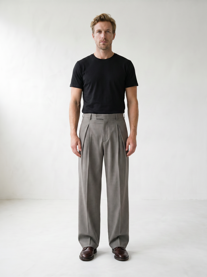 Theo Pleated Wide-Leg Tailored Trousers