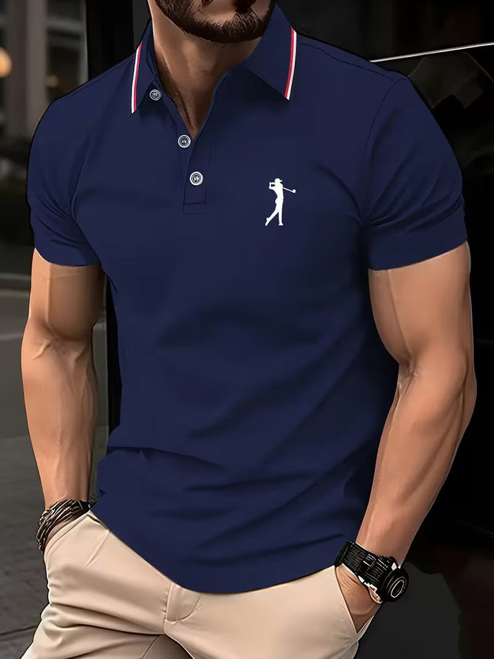 Men's Golf Print Short Sleeve Shirt - Casual Fit — Navy Blue
