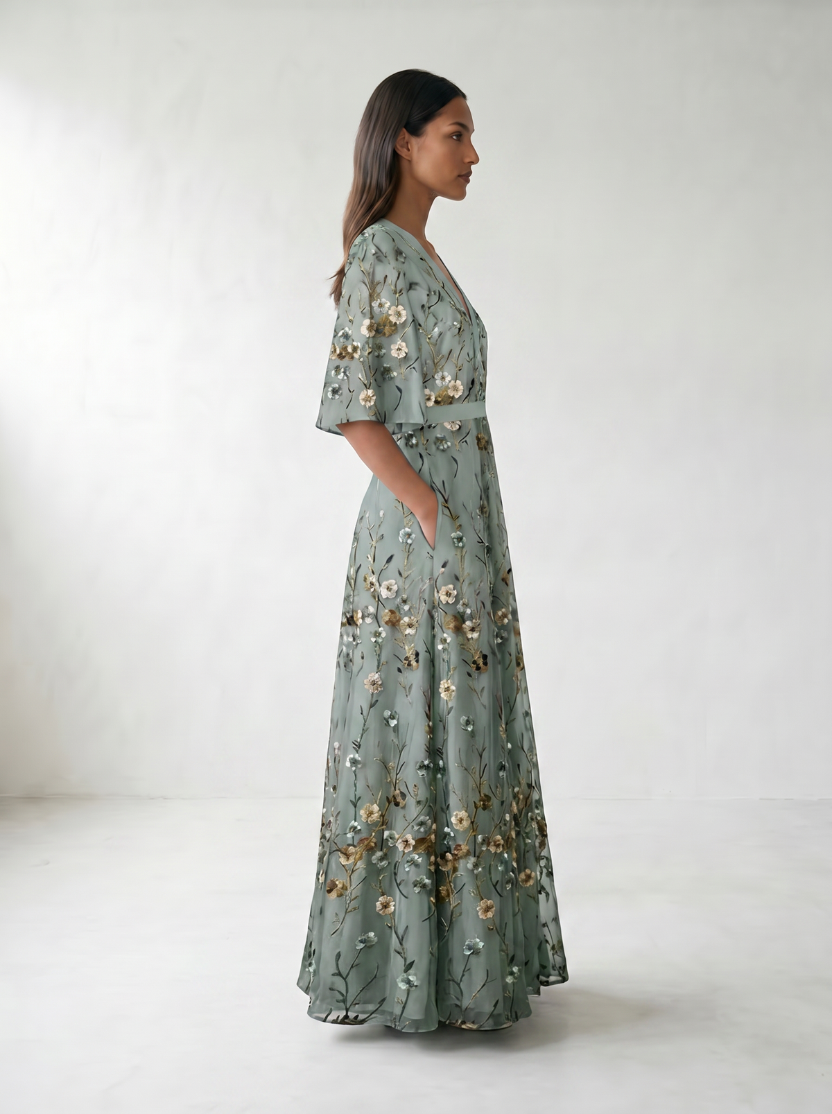 Jill Floral V-Neck Maxi Dress - model 02_model_side_blue