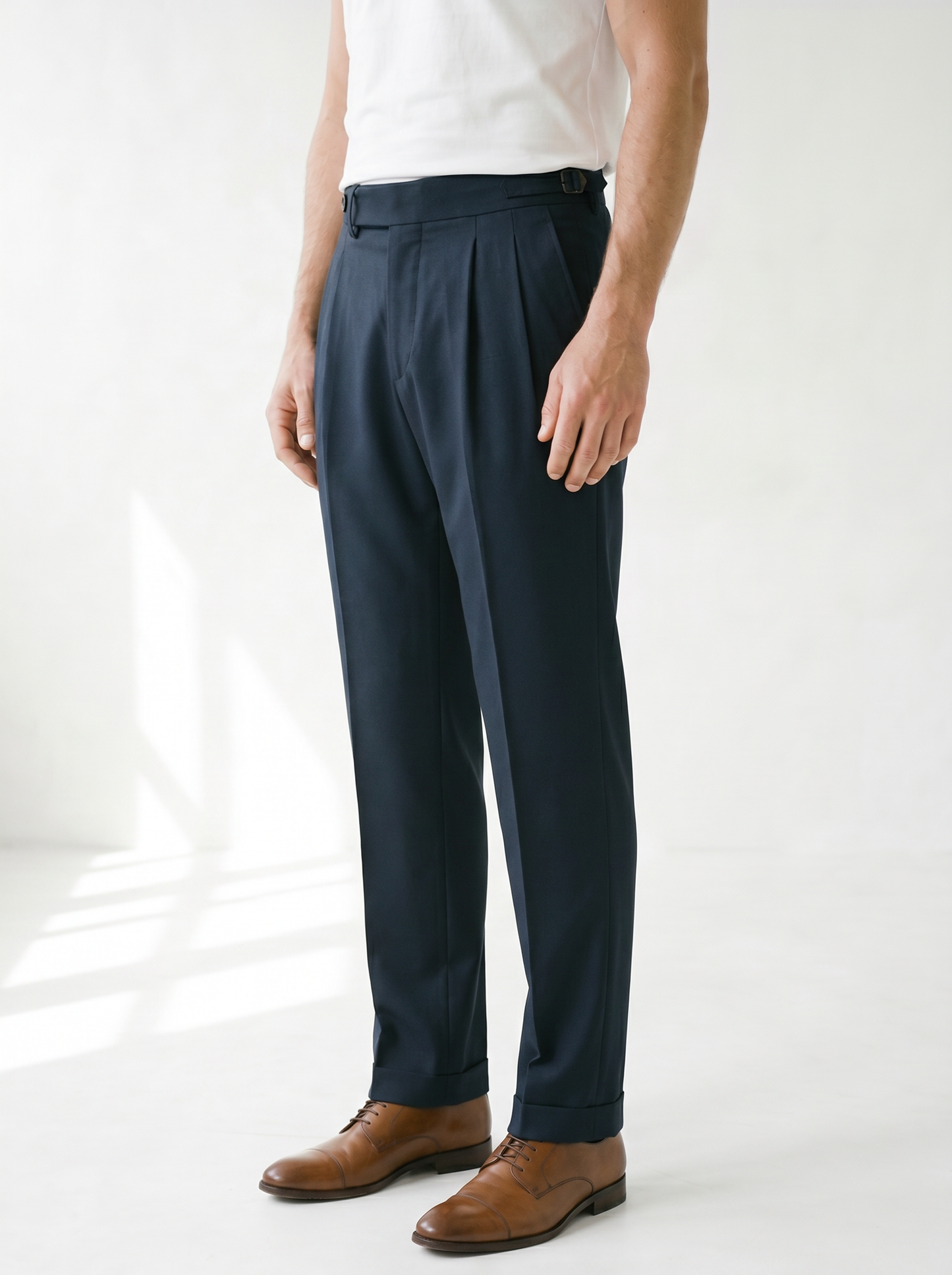 Vittorio Classic Fit Pleated Trousers - model 02_model_side_navy