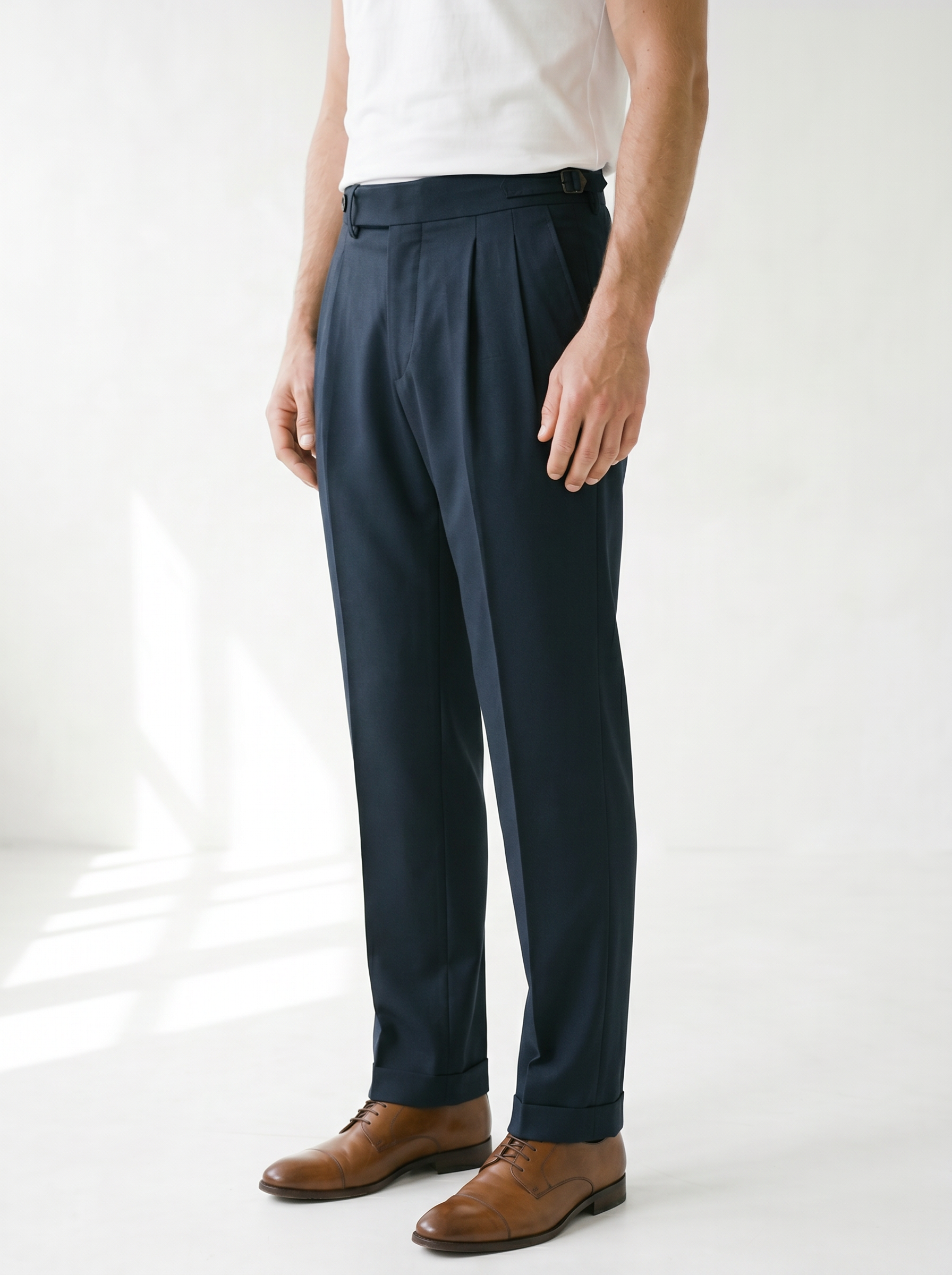 Vittorio Classic Fit Pleated Trousers - model 02_model_side_navy