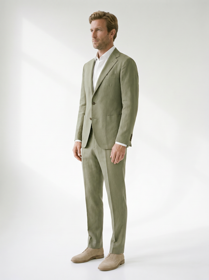 Lorenzo Linen-Look Classic Suit Set - model 02_model_side_olive-green