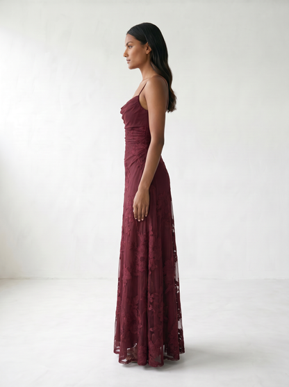 Rosalina Lace Cowl Neck Maxi Dress - model 02_model_side_red