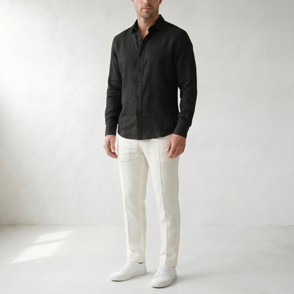 Sundrel Aden Linen Button-Down Shirt - 02 model three quarter black
