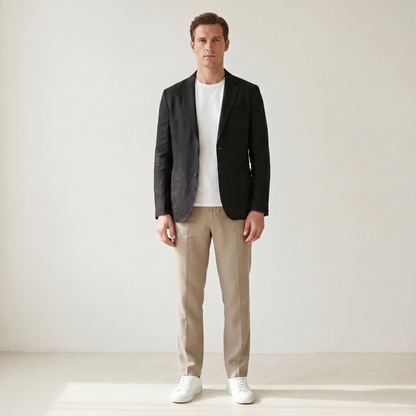 Sundrel Bodhi Lightweight Linen Blazer - 02 model three quarter black
