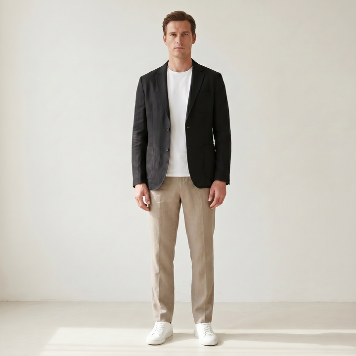 Sundrel Bodhi Lightweight Linen Blazer - 02 model three quarter black