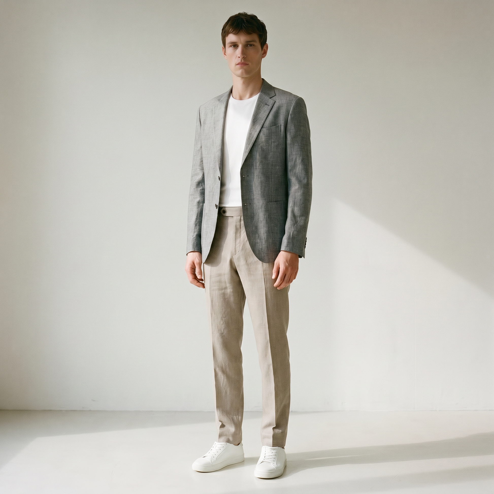 Sundrel Dino Single-Breasted Cotton-Linen Blazer - 02 model three quarter gray