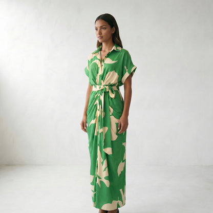 Addison Belted Abstract Maxi Shirt Dress - Green (Almost Sold Out)