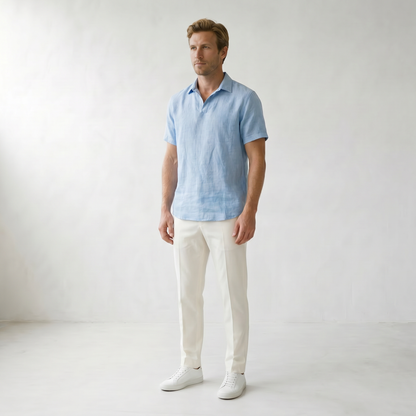 Sundrel Cedric Breathable Linen Polo Shirt - 02 model three quarter light-blue