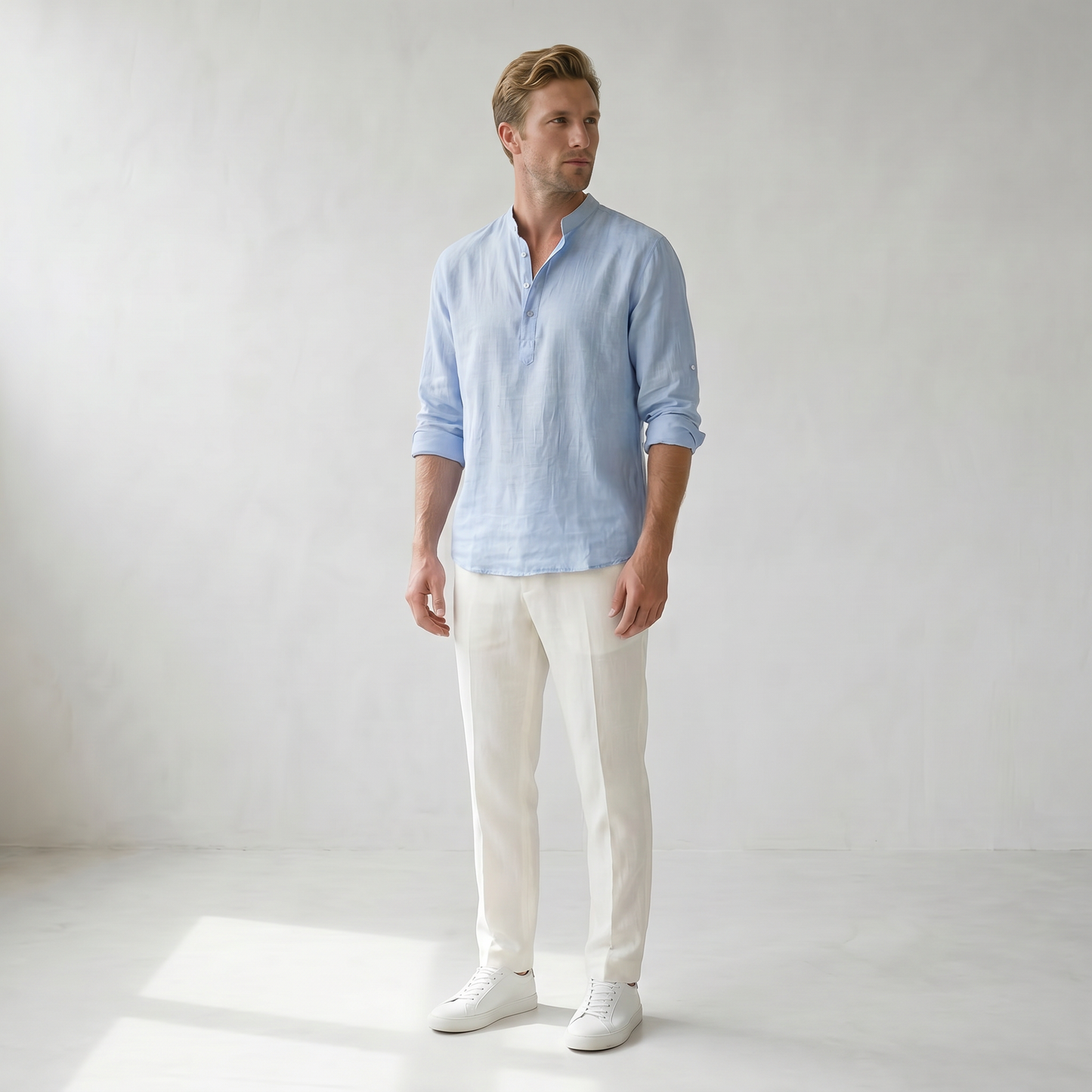 Sundrel Jonas Casual Linen Summer Shirt - 02 model three quarter light-blue