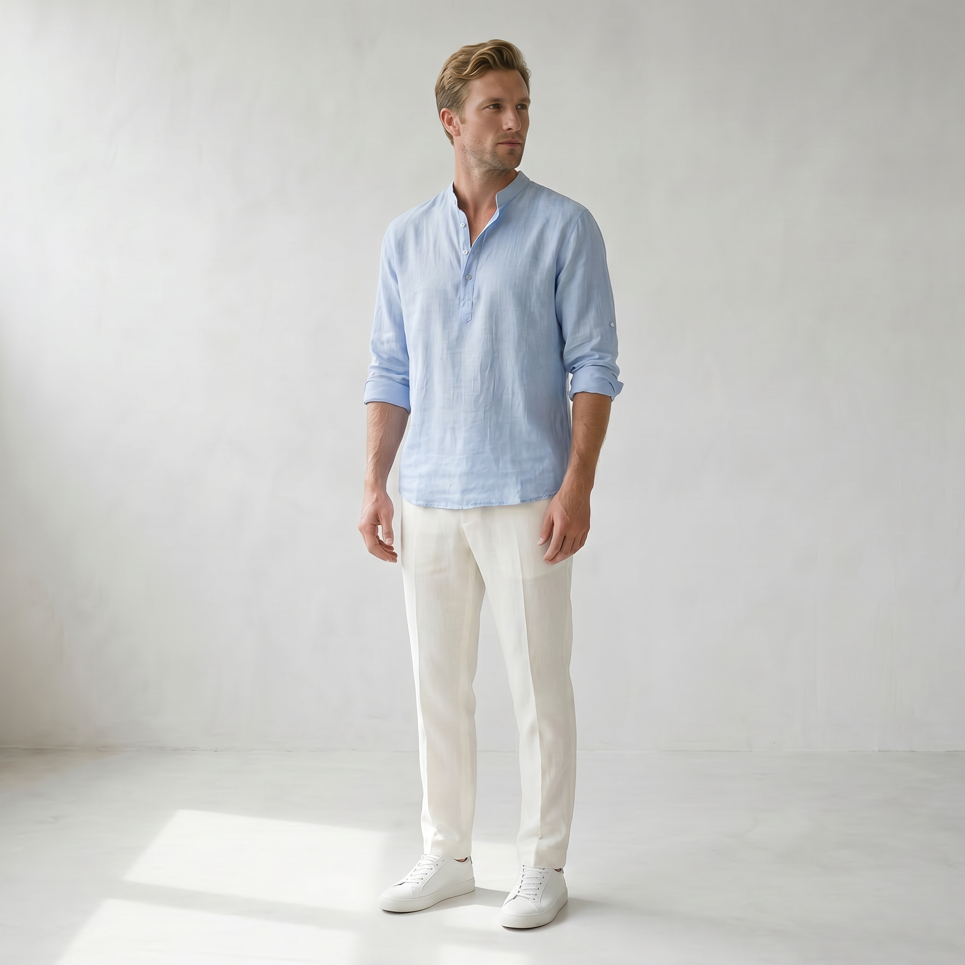 Sundrel Jonas Casual Linen Summer Shirt - 02 model three quarter light-blue
