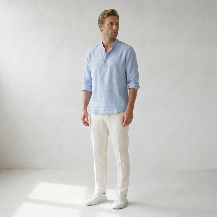 Sundrel Jonas Casual Linen Summer Shirt - 02 model three quarter light-blue