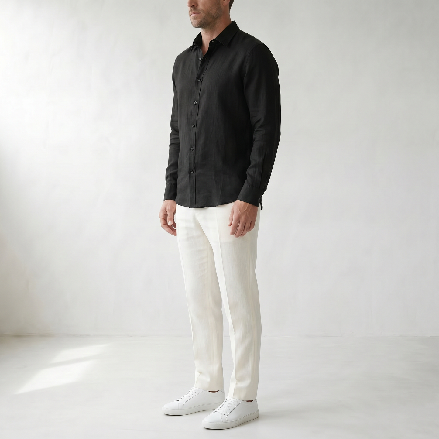 Sundrel Aden Linen Button-Down Shirt - 03 model side black
