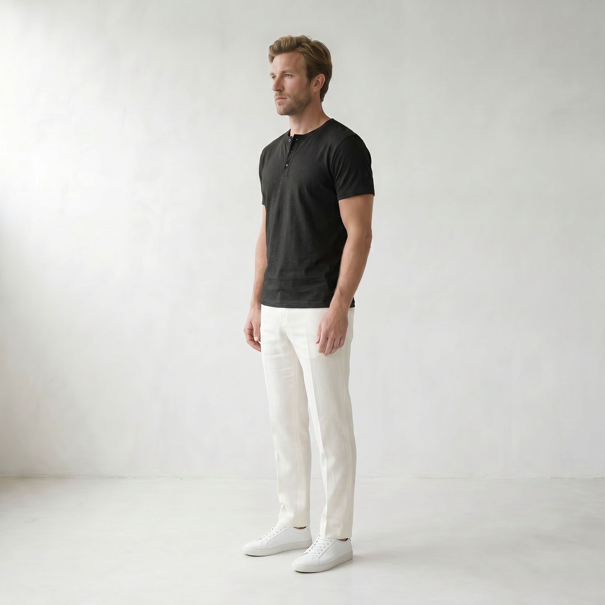Sundrel Martin Short-Sleeve Henley Shirt - 03 model side black