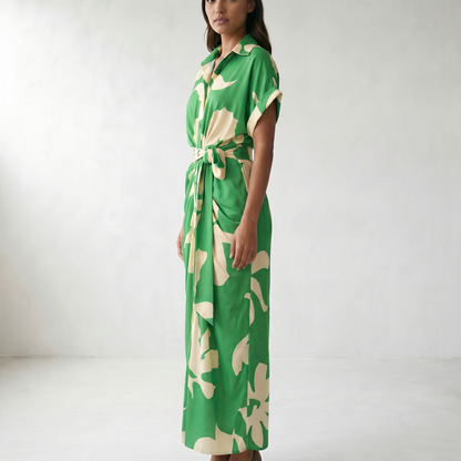 Addison Belted Abstract Maxi Shirt Dress - Green (Almost Sold Out)