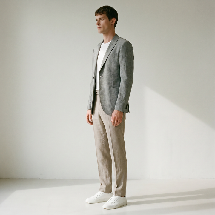 Sundrel Dino Single-Breasted Cotton-Linen Blazer - 03 model side gray